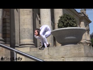 extreme contortion in public in white unitard